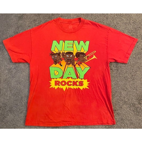WWE Authentic New Day Rocks Kofi Kingston Big E Xavier Woods Red T-Shirt XL - Picture 1 of 4